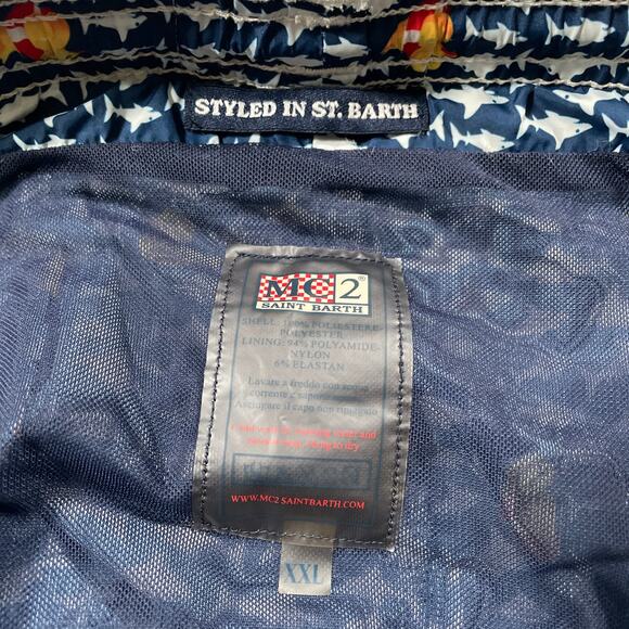 MC2 St Barth Swim Trunks Mens XXL Blue AOP Fish Rubber Duck Mesh Lined Beach - Picture 3 of 11